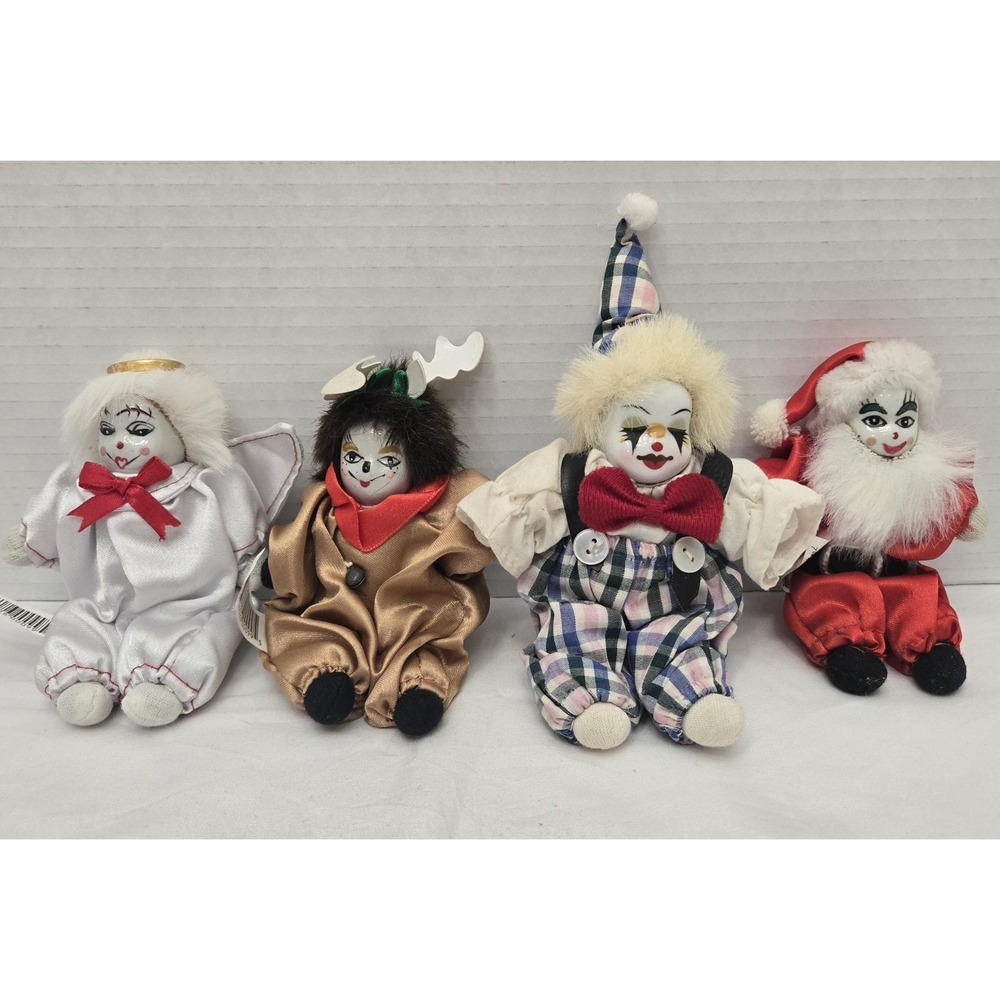 4 Lot Vtg Dan Dee Collectors Choice Porcelain Clown Dolls Rare Holiday Variants